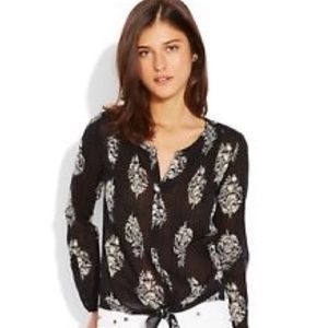 Lucky Brand Button Down Tie Top Black White Small